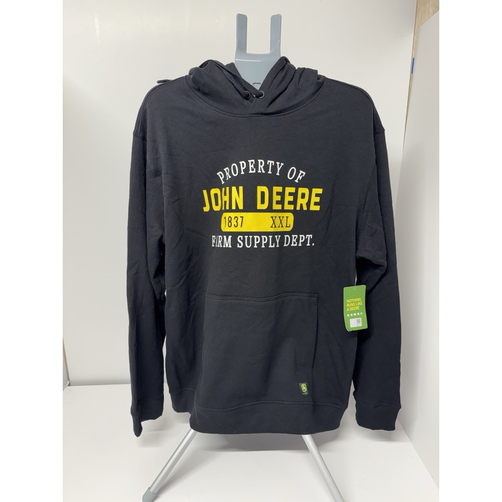 John Deere Property Of Farm Supply Dept Black Pullover Hoodie XXL NWT